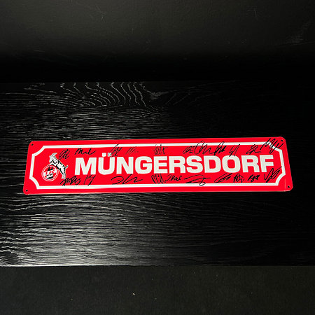 Signiertes Blechstraßenschild "Müngersdorf"