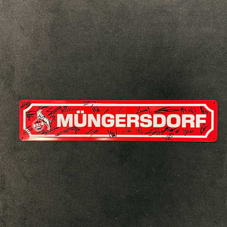 Signiertes Blechstraßenschild "Müngersdorf"