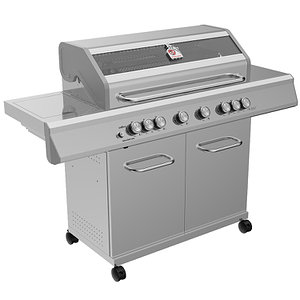 6-Brenner Edelstahl-Gasgrill m. Gusseisenrost