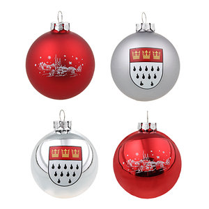 Weihnachtskugeln 4er Set, silber/rot